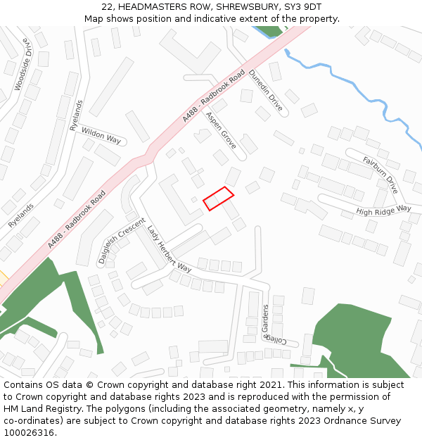 22, HEADMASTERS ROW, SHREWSBURY, SY3 9DT: Location map and indicative extent of plot