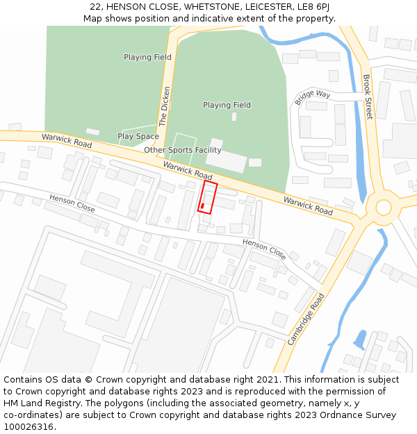 22, HENSON CLOSE, WHETSTONE, LEICESTER, LE8 6PJ: Location map and indicative extent of plot