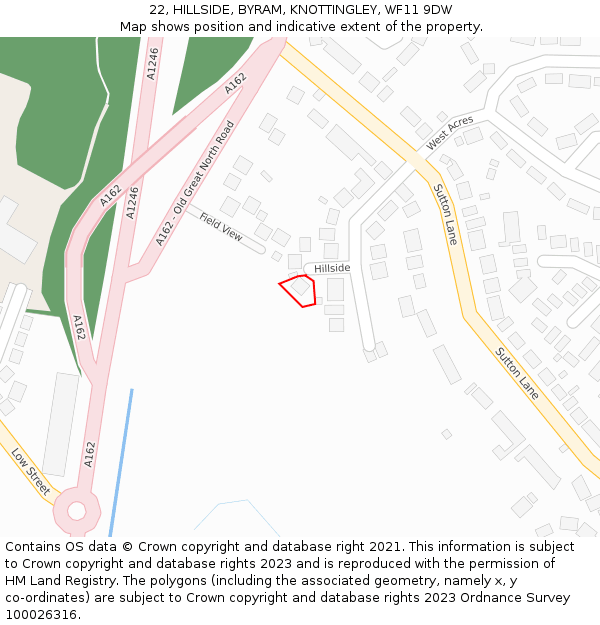 22, HILLSIDE, BYRAM, KNOTTINGLEY, WF11 9DW: Location map and indicative extent of plot