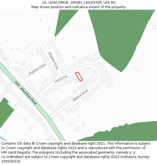 22, LENA DRIVE, GROBY, LEICESTER, LE6 0FJ: Location map and indicative extent of plot