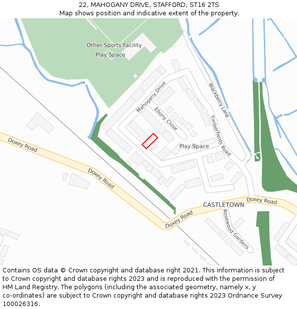 22, MAHOGANY DRIVE, STAFFORD, ST16 2TS: Location map and indicative extent of plot