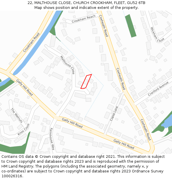 22, MALTHOUSE CLOSE, CHURCH CROOKHAM, FLEET, GU52 6TB: Location map and indicative extent of plot