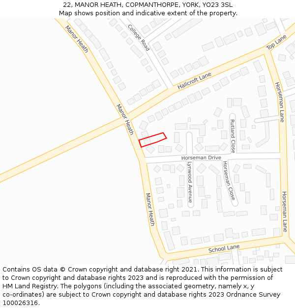 22, MANOR HEATH, COPMANTHORPE, YORK, YO23 3SL: Location map and indicative extent of plot