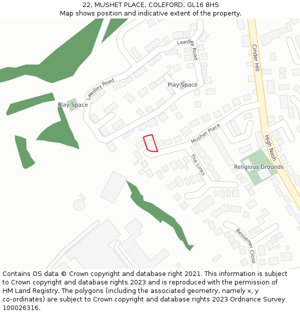 22, MUSHET PLACE, COLEFORD, GL16 8HS: Location map and indicative extent of plot