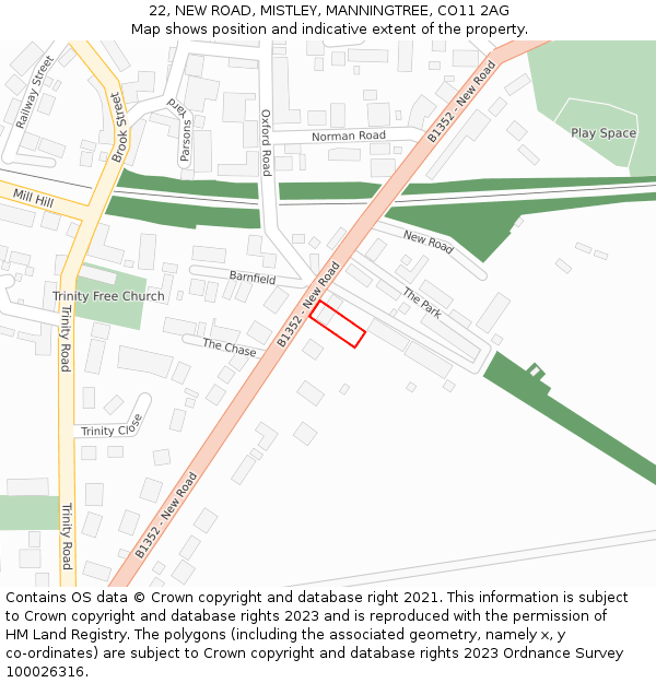 22, NEW ROAD, MISTLEY, MANNINGTREE, CO11 2AG: Location map and indicative extent of plot