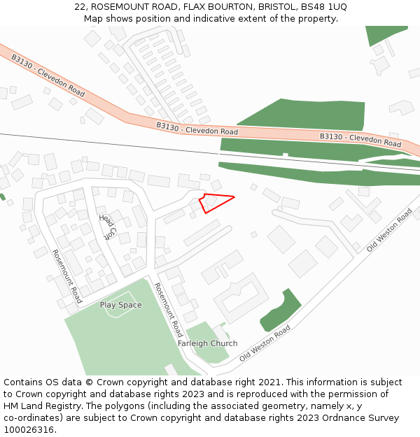 22, ROSEMOUNT ROAD, FLAX BOURTON, BRISTOL, BS48 1UQ: Location map and indicative extent of plot