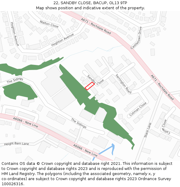 22, SANDBY CLOSE, BACUP, OL13 9TP: Location map and indicative extent of plot