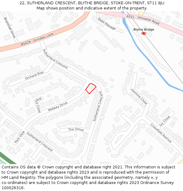 22, SUTHERLAND CRESCENT, BLYTHE BRIDGE, STOKE-ON-TRENT, ST11 9JU: Location map and indicative extent of plot