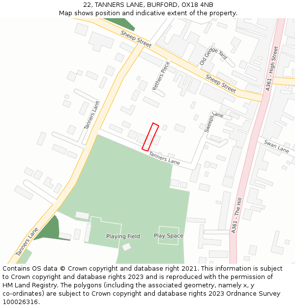 22, TANNERS LANE, BURFORD, OX18 4NB: Location map and indicative extent of plot