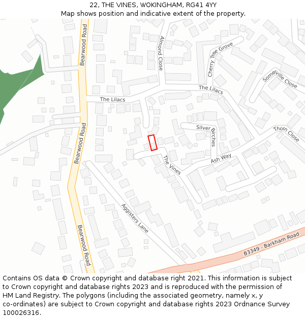 22, THE VINES, WOKINGHAM, RG41 4YY: Location map and indicative extent of plot