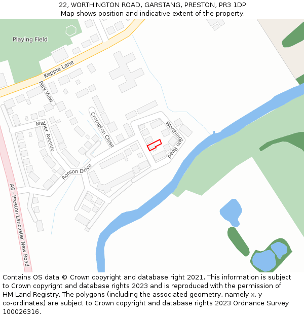 22, WORTHINGTON ROAD, GARSTANG, PRESTON, PR3 1DP: Location map and indicative extent of plot