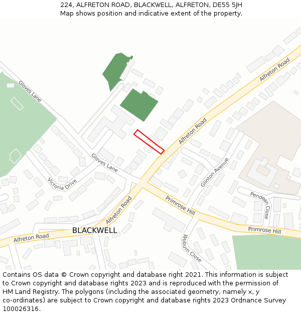 224, ALFRETON ROAD, BLACKWELL, ALFRETON, DE55 5JH: Location map and indicative extent of plot