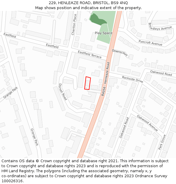 229, HENLEAZE ROAD, BRISTOL, BS9 4NQ: Location map and indicative extent of plot