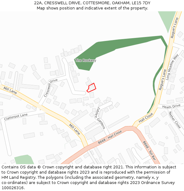 22A, CRESSWELL DRIVE, COTTESMORE, OAKHAM, LE15 7DY: Location map and indicative extent of plot