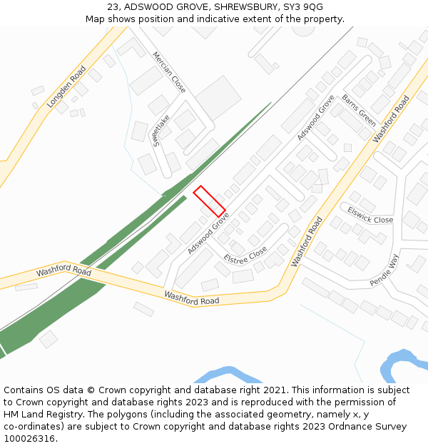 23, ADSWOOD GROVE, SHREWSBURY, SY3 9QG: Location map and indicative extent of plot