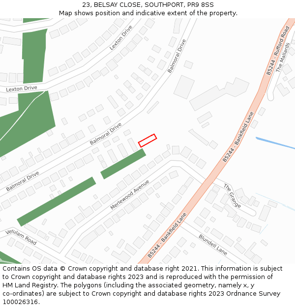 23, BELSAY CLOSE, SOUTHPORT, PR9 8SS: Location map and indicative extent of plot