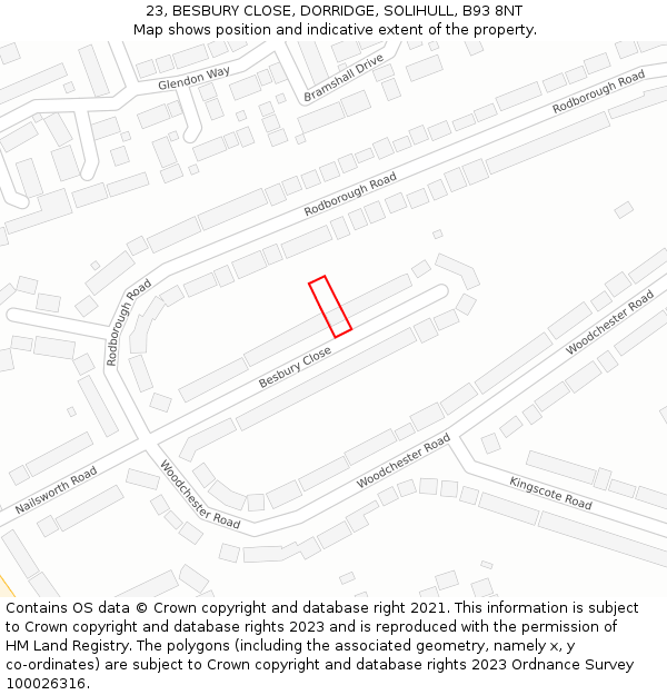 23, BESBURY CLOSE, DORRIDGE, SOLIHULL, B93 8NT: Location map and indicative extent of plot