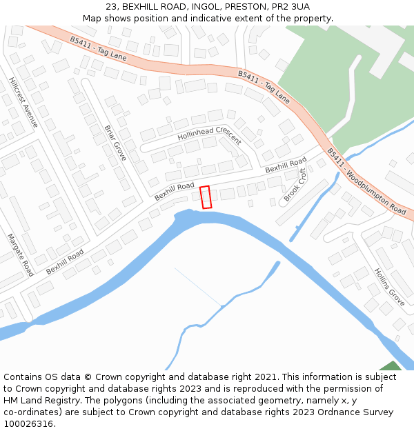 23, BEXHILL ROAD, INGOL, PRESTON, PR2 3UA: Location map and indicative extent of plot