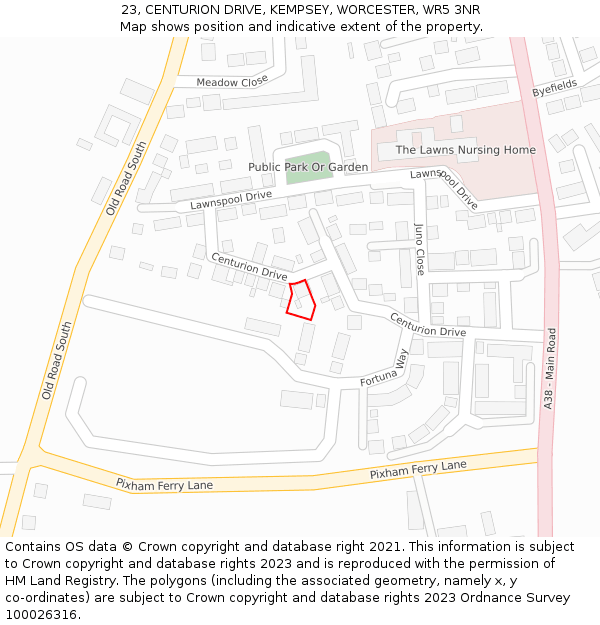 23, CENTURION DRIVE, KEMPSEY, WORCESTER, WR5 3NR: Location map and indicative extent of plot