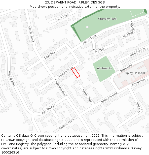 23, DERWENT ROAD, RIPLEY, DE5 3GS: Location map and indicative extent of plot