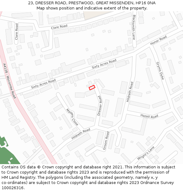 23, DRESSER ROAD, PRESTWOOD, GREAT MISSENDEN, HP16 0NA: Location map and indicative extent of plot