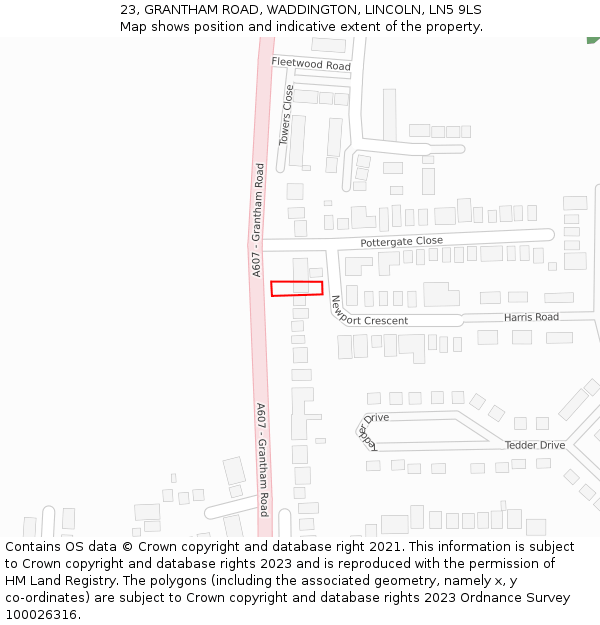 23, GRANTHAM ROAD, WADDINGTON, LINCOLN, LN5 9LS: Location map and indicative extent of plot