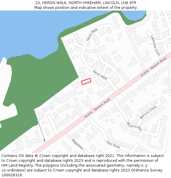 23, HERON WALK, NORTH HYKEHAM, LINCOLN, LN6 9TR: Location map and indicative extent of plot
