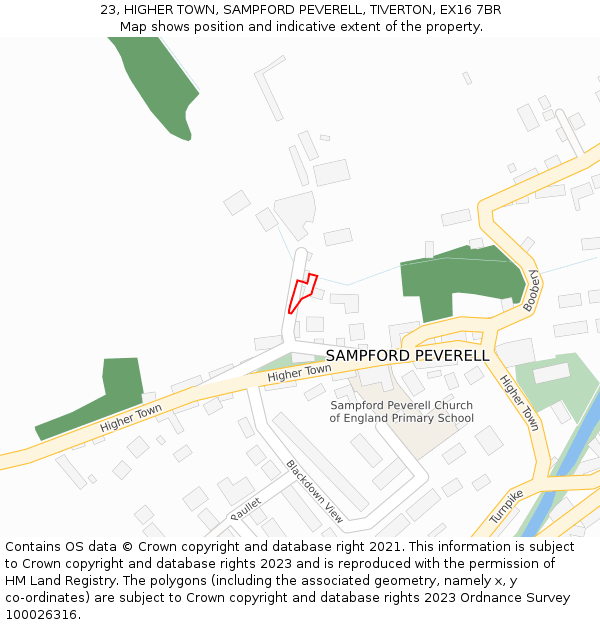 23, HIGHER TOWN, SAMPFORD PEVERELL, TIVERTON, EX16 7BR: Location map and indicative extent of plot