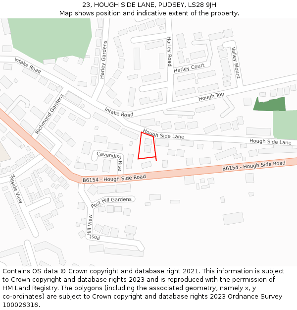 23, HOUGH SIDE LANE, PUDSEY, LS28 9JH: Location map and indicative extent of plot