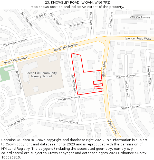 23, KNOWSLEY ROAD, WIGAN, WN6 7PZ: Location map and indicative extent of plot