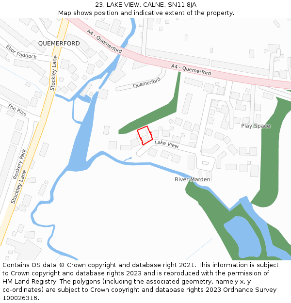 23, LAKE VIEW, CALNE, SN11 8JA: Location map and indicative extent of plot