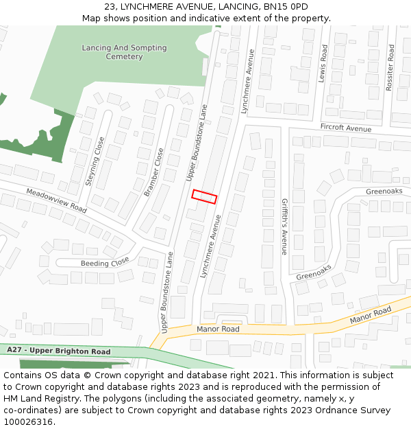 23, LYNCHMERE AVENUE, LANCING, BN15 0PD: Location map and indicative extent of plot