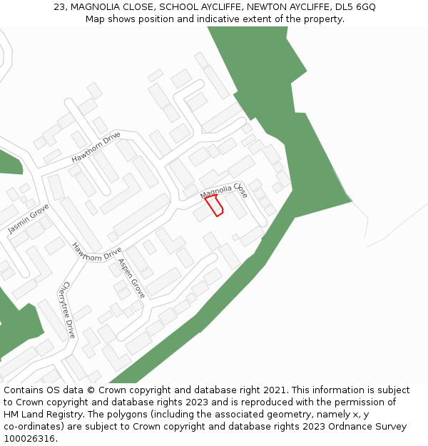 23, MAGNOLIA CLOSE, SCHOOL AYCLIFFE, NEWTON AYCLIFFE, DL5 6GQ: Location map and indicative extent of plot