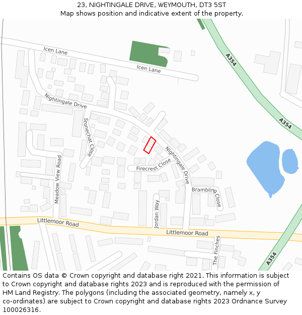 23, NIGHTINGALE DRIVE, WEYMOUTH, DT3 5ST: Location map and indicative extent of plot