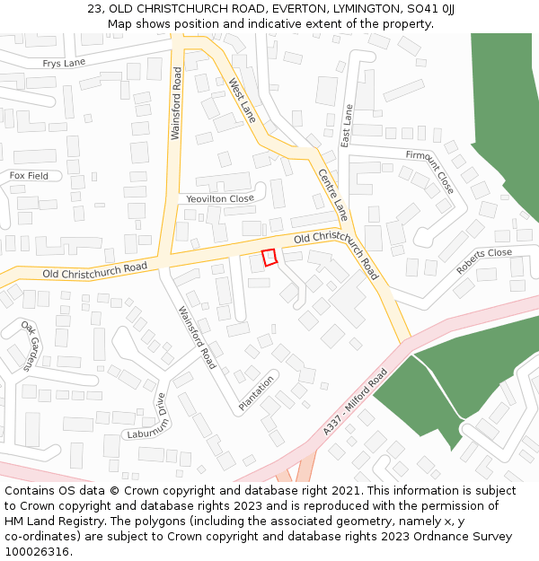 23, OLD CHRISTCHURCH ROAD, EVERTON, LYMINGTON, SO41 0JJ: Location map and indicative extent of plot