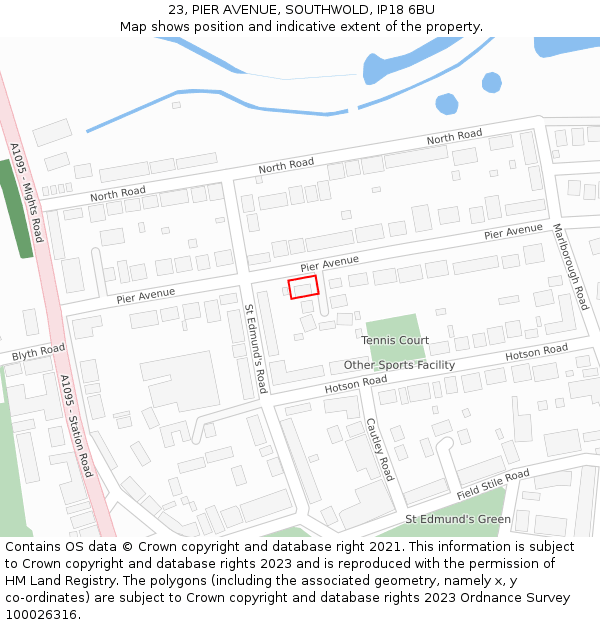 23, PIER AVENUE, SOUTHWOLD, IP18 6BU: Location map and indicative extent of plot