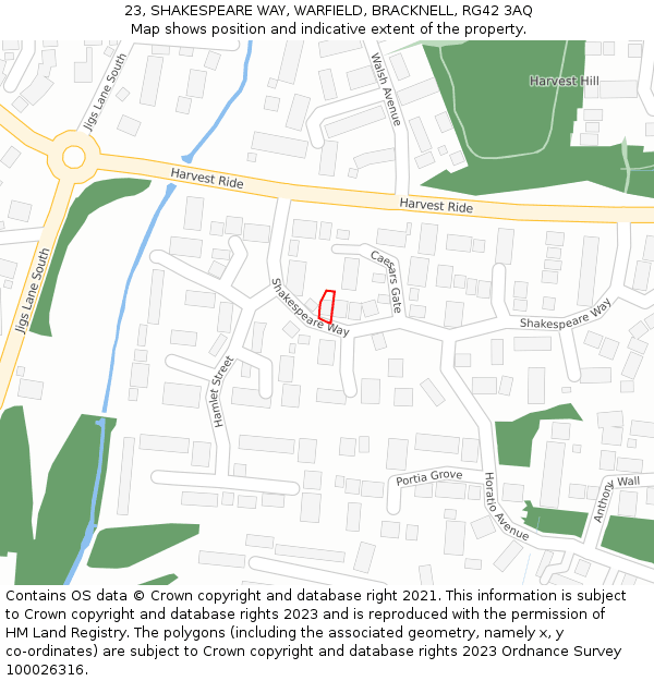 23, SHAKESPEARE WAY, WARFIELD, BRACKNELL, RG42 3AQ: Location map and indicative extent of plot