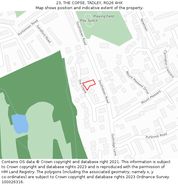 23, THE COPSE, TADLEY, RG26 4HX: Location map and indicative extent of plot