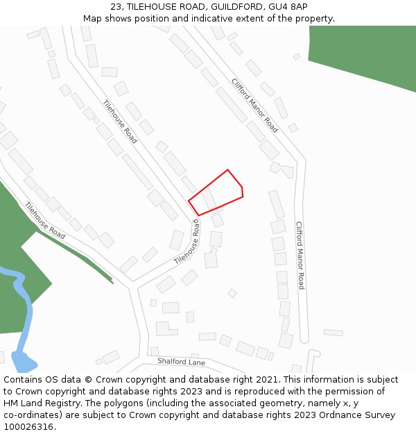 23, TILEHOUSE ROAD, GUILDFORD, GU4 8AP: Location map and indicative extent of plot