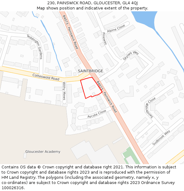 230, PAINSWICK ROAD, GLOUCESTER, GL4 4QJ: Location map and indicative extent of plot