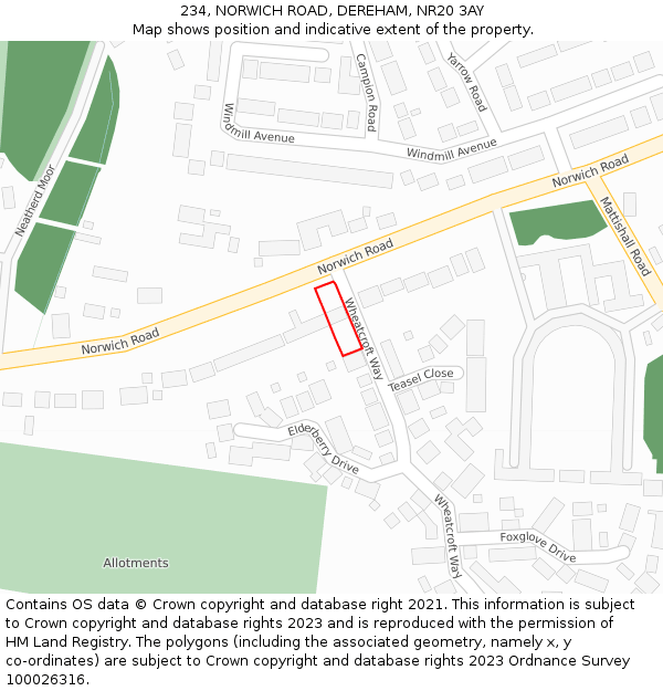 234, NORWICH ROAD, DEREHAM, NR20 3AY: Location map and indicative extent of plot