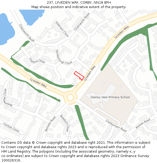 237, LYVEDEN WAY, CORBY, NN18 8PH: Location map and indicative extent of plot