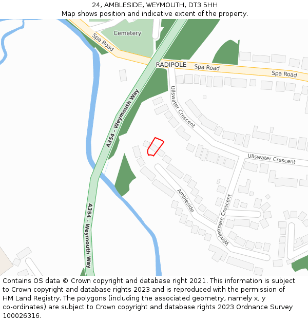 24, AMBLESIDE, WEYMOUTH, DT3 5HH: Location map and indicative extent of plot