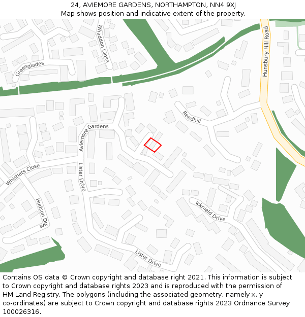 24, AVIEMORE GARDENS, NORTHAMPTON, NN4 9XJ: Location map and indicative extent of plot