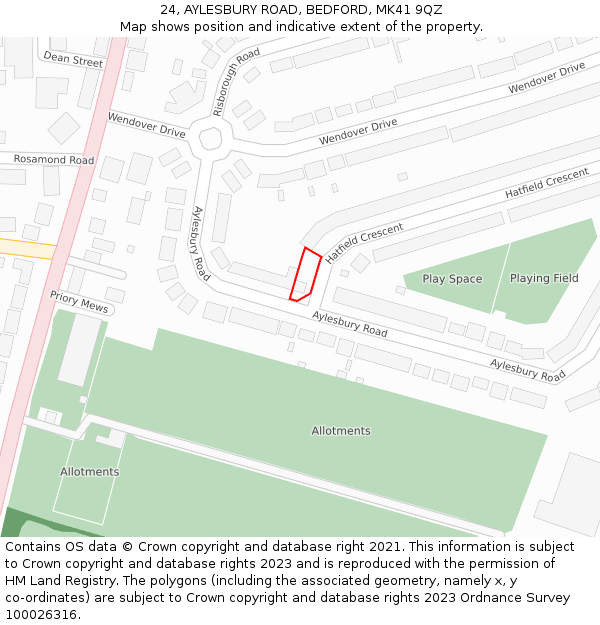 24, AYLESBURY ROAD, BEDFORD, MK41 9QZ: Location map and indicative extent of plot