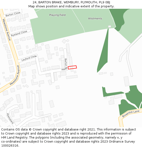 24, BARTON BRAKE, WEMBURY, PLYMOUTH, PL9 0BJ: Location map and indicative extent of plot