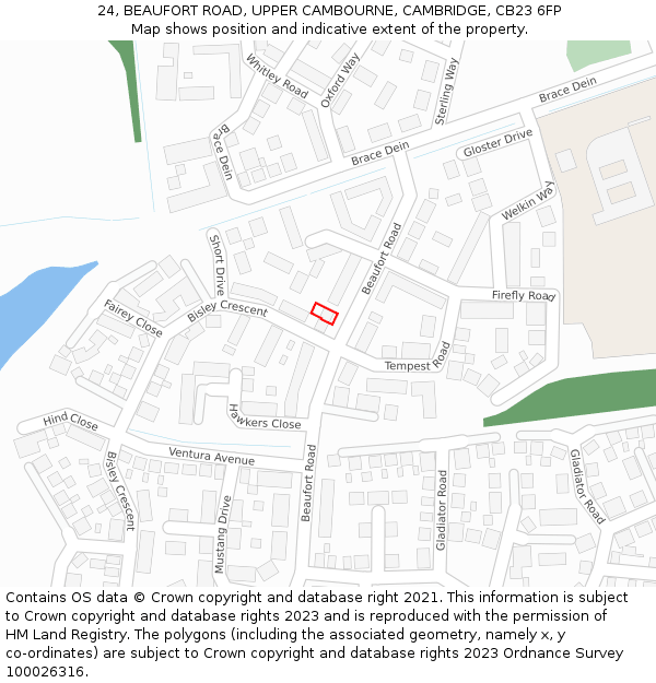 24, BEAUFORT ROAD, UPPER CAMBOURNE, CAMBRIDGE, CB23 6FP: Location map and indicative extent of plot