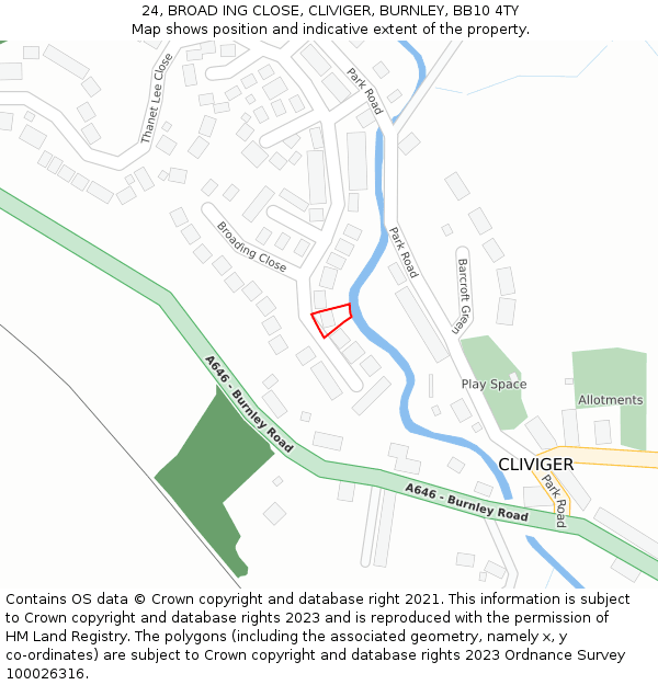 24, BROAD ING CLOSE, CLIVIGER, BURNLEY, BB10 4TY: Location map and indicative extent of plot