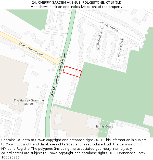 24, CHERRY GARDEN AVENUE, FOLKESTONE, CT19 5LD: Location map and indicative extent of plot