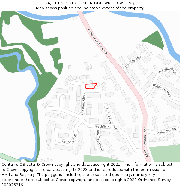 24, CHESTNUT CLOSE, MIDDLEWICH, CW10 9QJ: Location map and indicative extent of plot